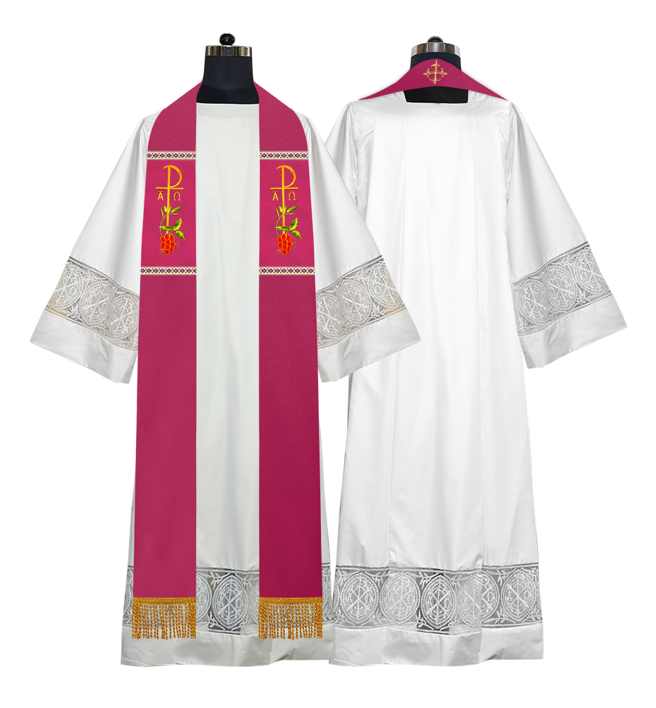 Embroidered CHI RHO with Grapes Clergy Stole