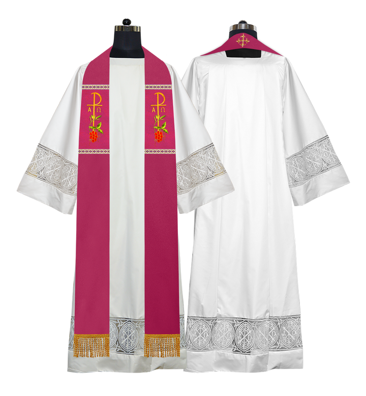 Embroidered CHI RHO with Grapes Clergy Stole