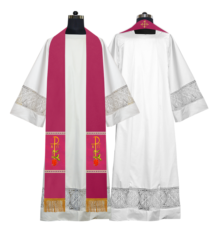 Embroidered CHI RHO with Grapes Clergy Stole