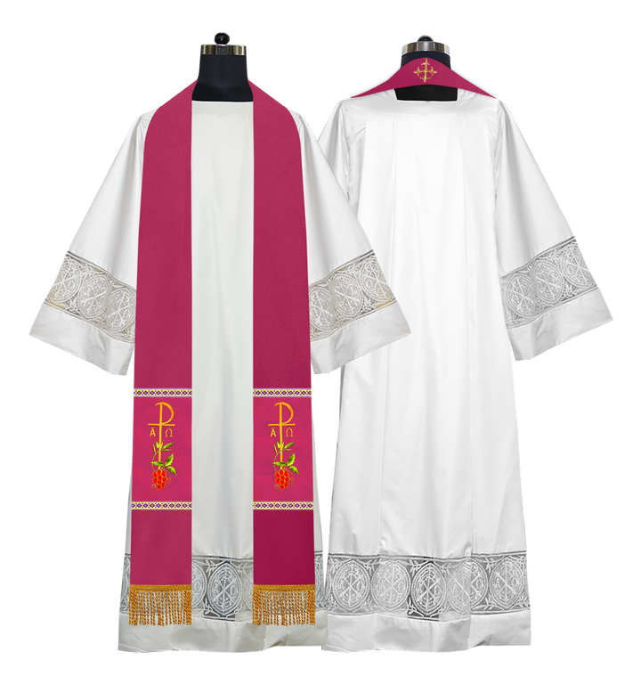 Embroidered CHI RHO with Grapes Clergy Stole