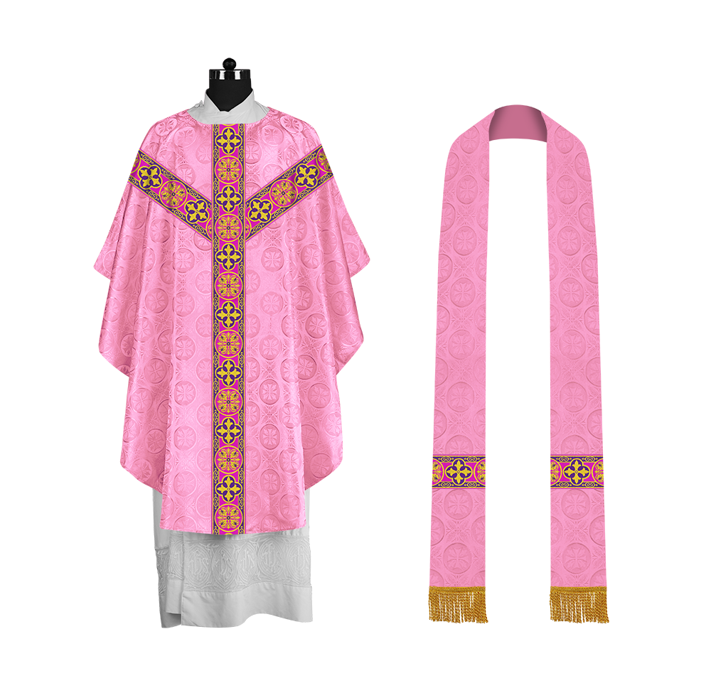 Gothic Chasuble Vestment with Spiritual Motif and Ornate Lace
