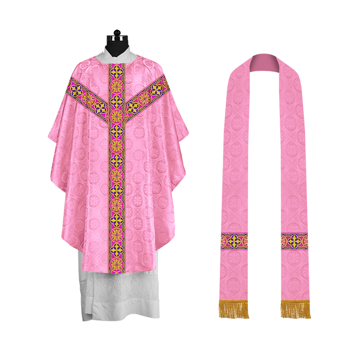 Gothic Chasuble Vestment with Spiritual Motif and Ornate Lace