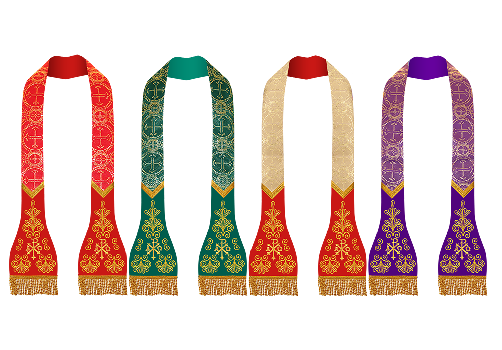 SET OF 4 ROMAN STOLE WITH LITURGICAL MOTIF