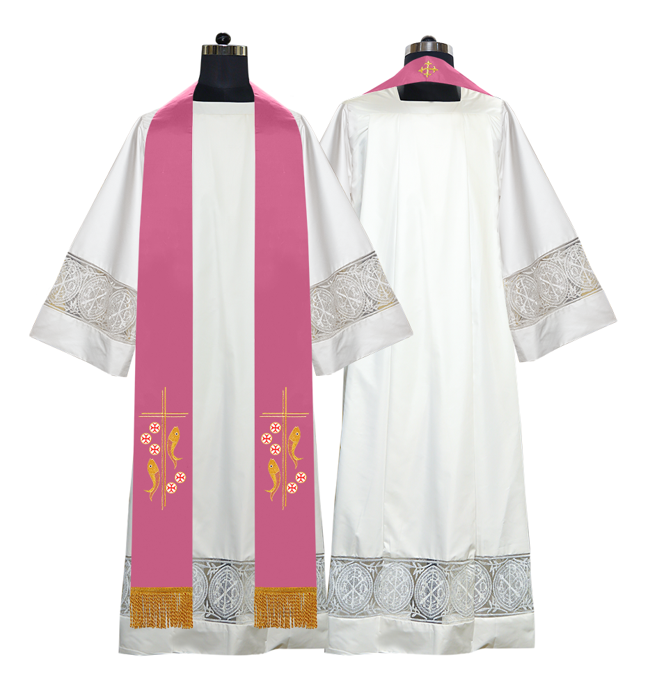 Liturgical Stole with Holy Cross and Fish Embroidery