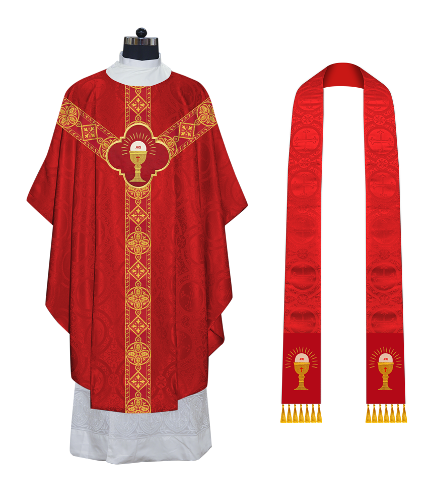 Liturgical Gothic Chasuble Vestment with Y Type Braided Orphrey