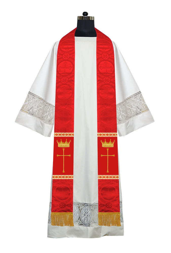 Pastor Clergy Stole with Spiritual Cross and Crown Embroidery