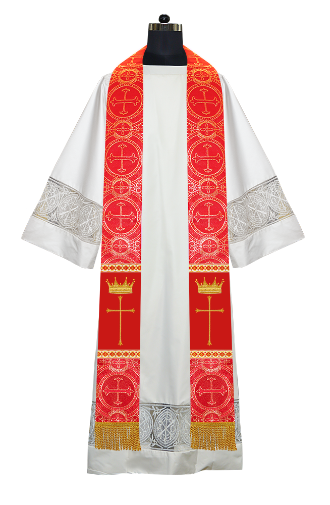 Pastor Clergy Stole with Spiritual Cross and Crown Embroidery