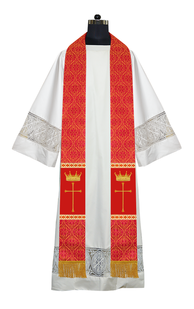 Pastor Clergy Stole with Spiritual Cross and Crown Embroidery