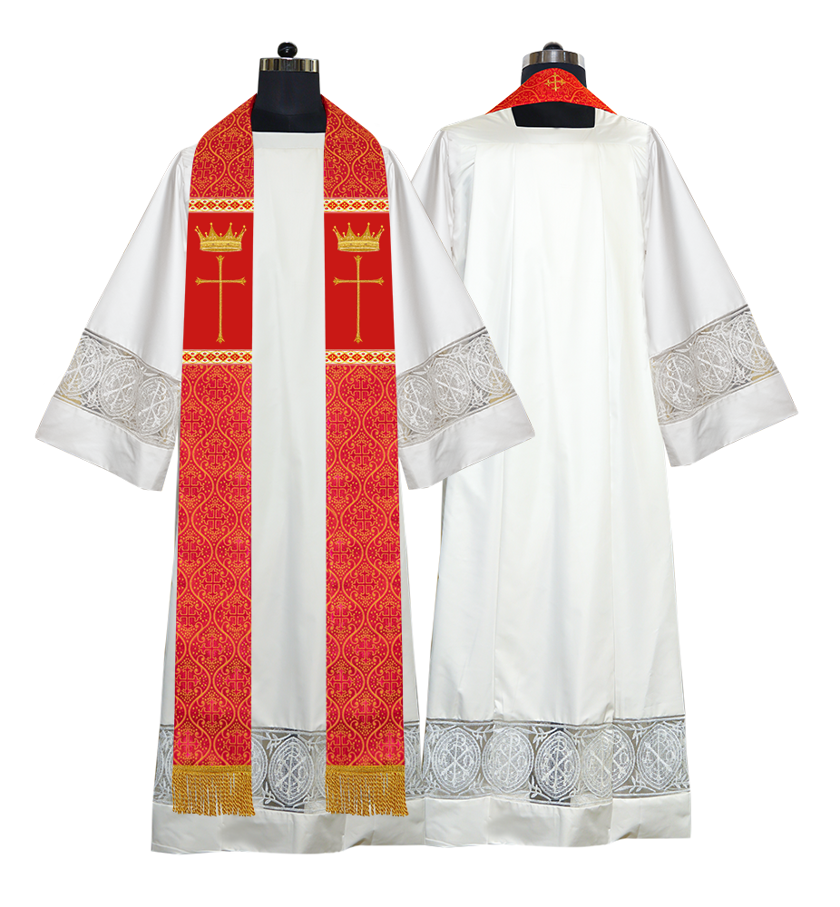 Pastor Clergy Stole with Spiritual Cross and Crown Embroidery