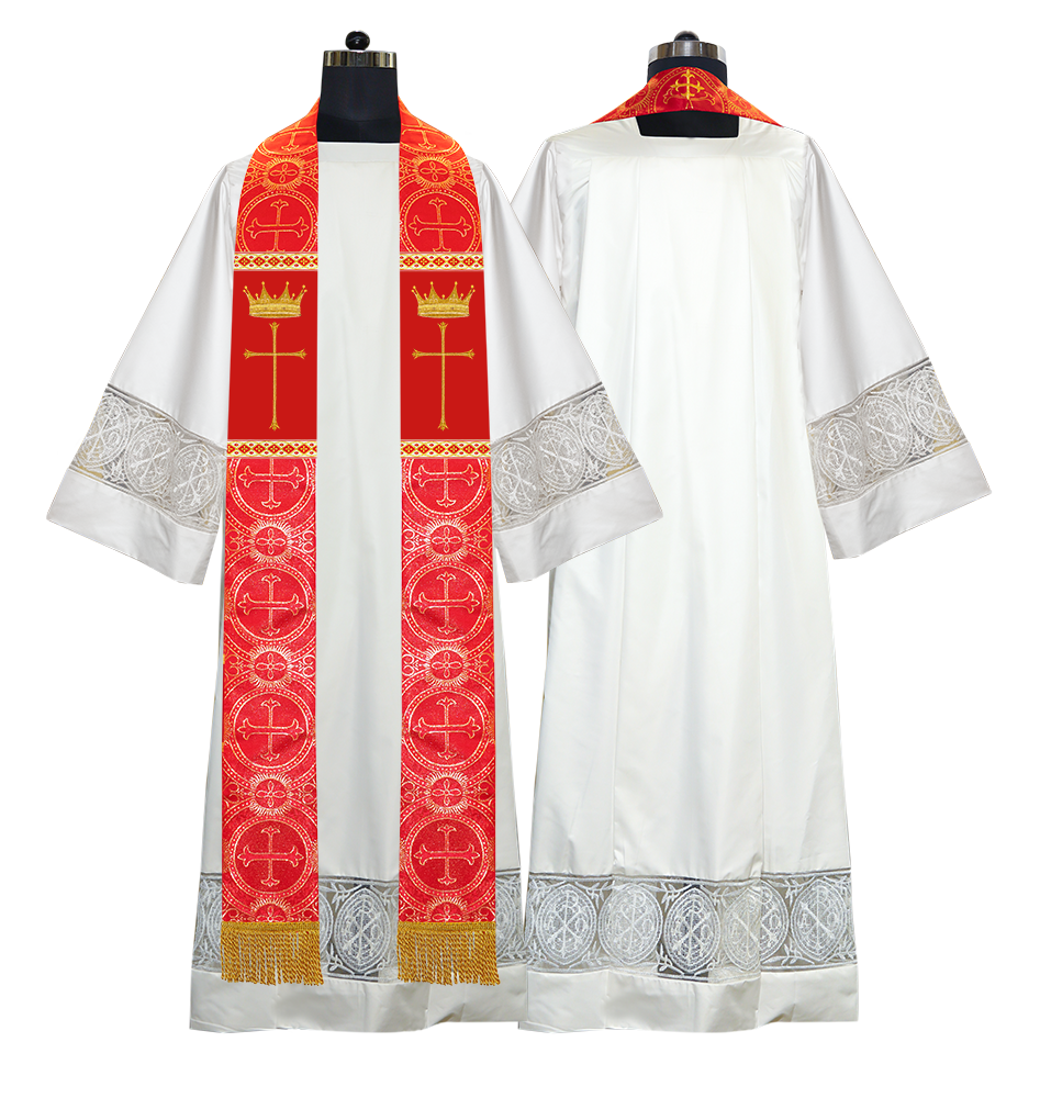 Pastor Clergy Stole with Spiritual Cross and Crown Embroidery