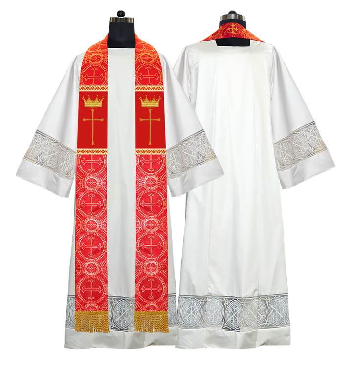 Pastor Clergy Stole with Spiritual Cross and Crown Embroidery