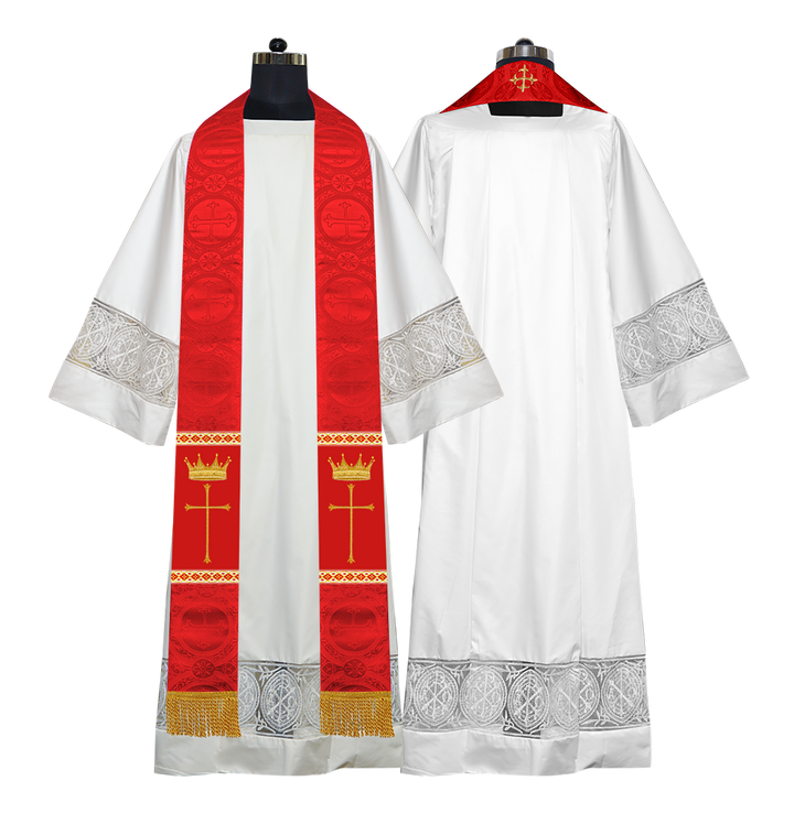 Pastor Clergy Stole with Spiritual Cross and Crown Embroidery