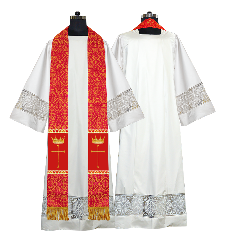 Pastor Clergy Stole with Spiritual Cross and Crown Embroidery