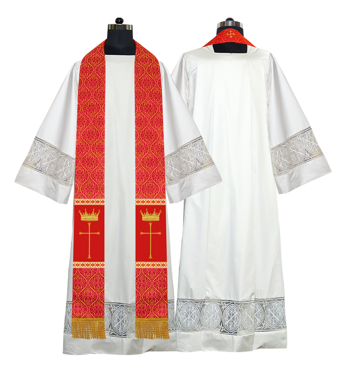 Pastor Clergy Stole with Spiritual Cross and Crown Embroidery