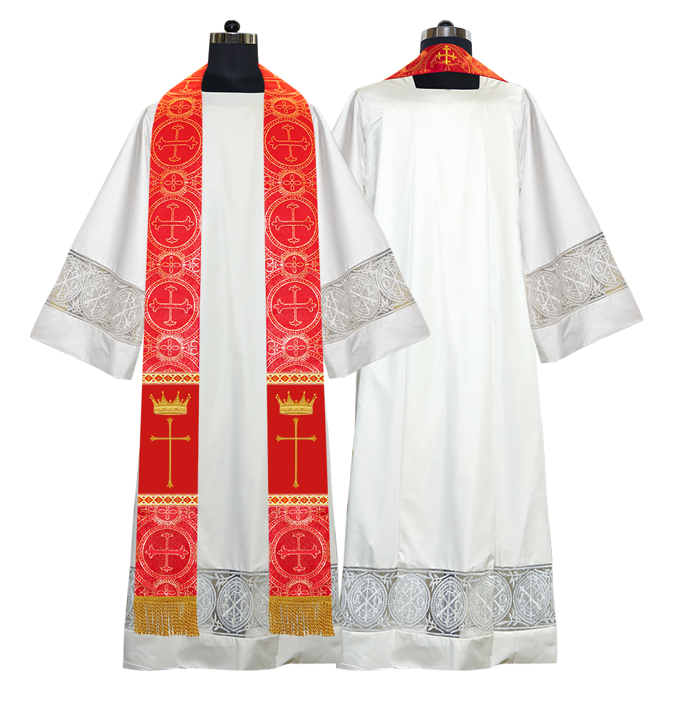 Pastor Clergy Stole with Spiritual Cross and Crown Embroidery