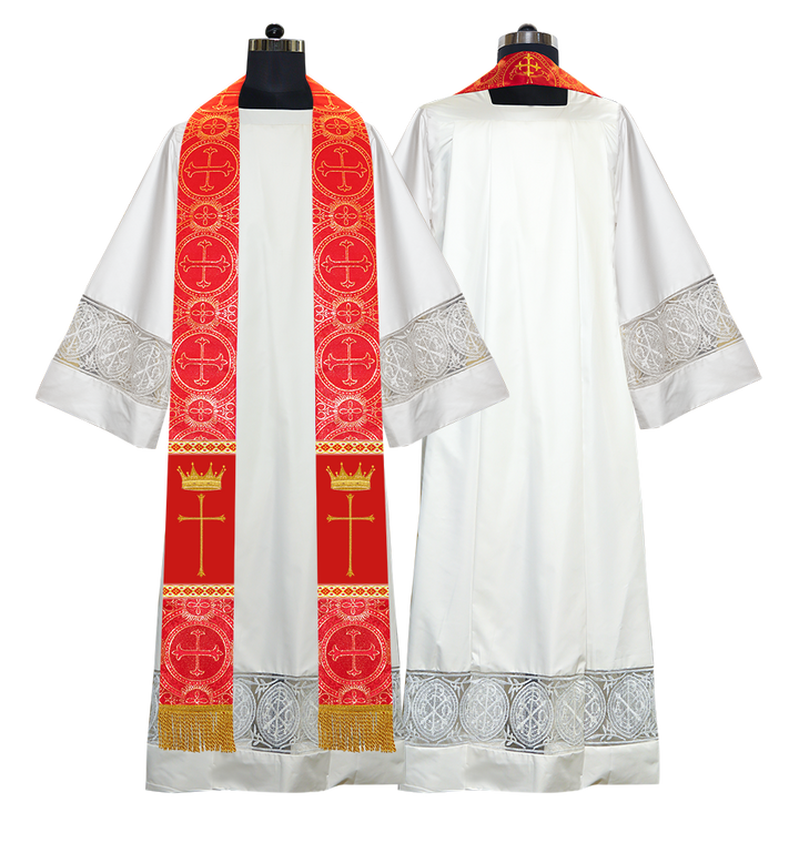 Pastor Clergy Stole with Spiritual Cross and Crown Embroidery