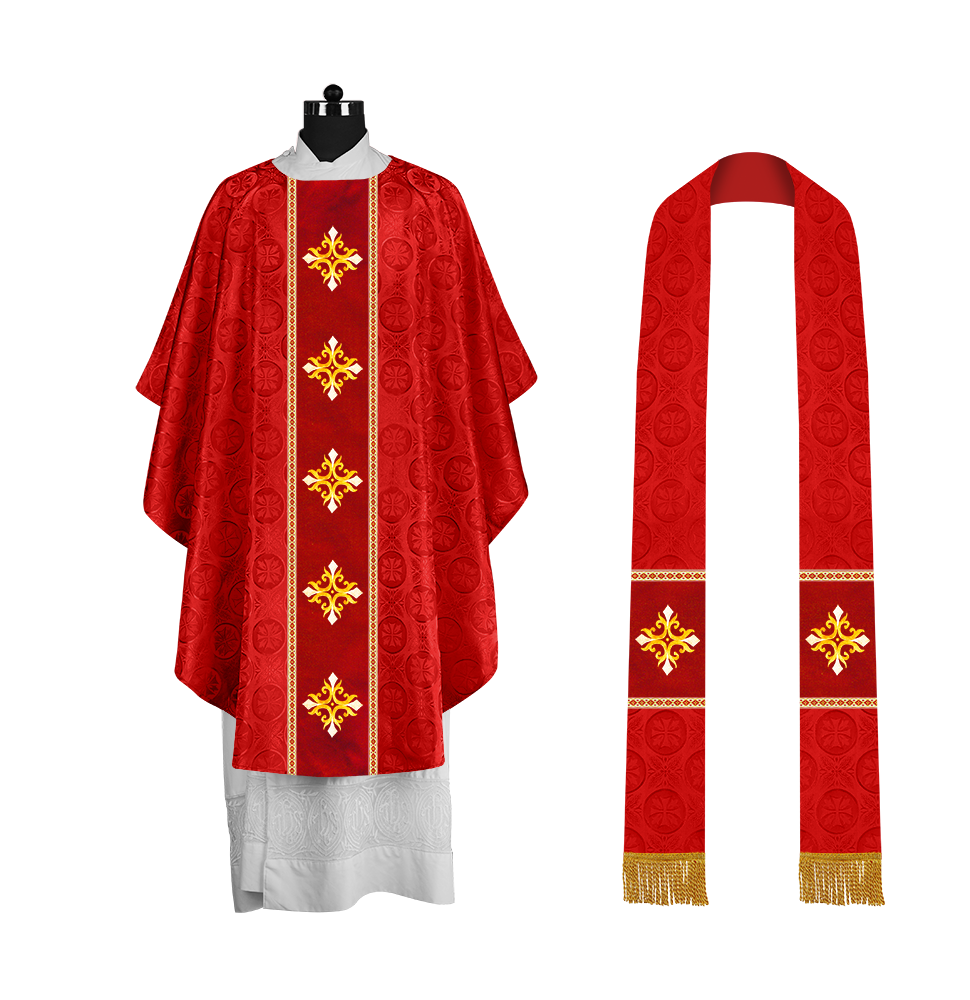 Liturgical Gothic Chasuble with Embroidered Cross Motif