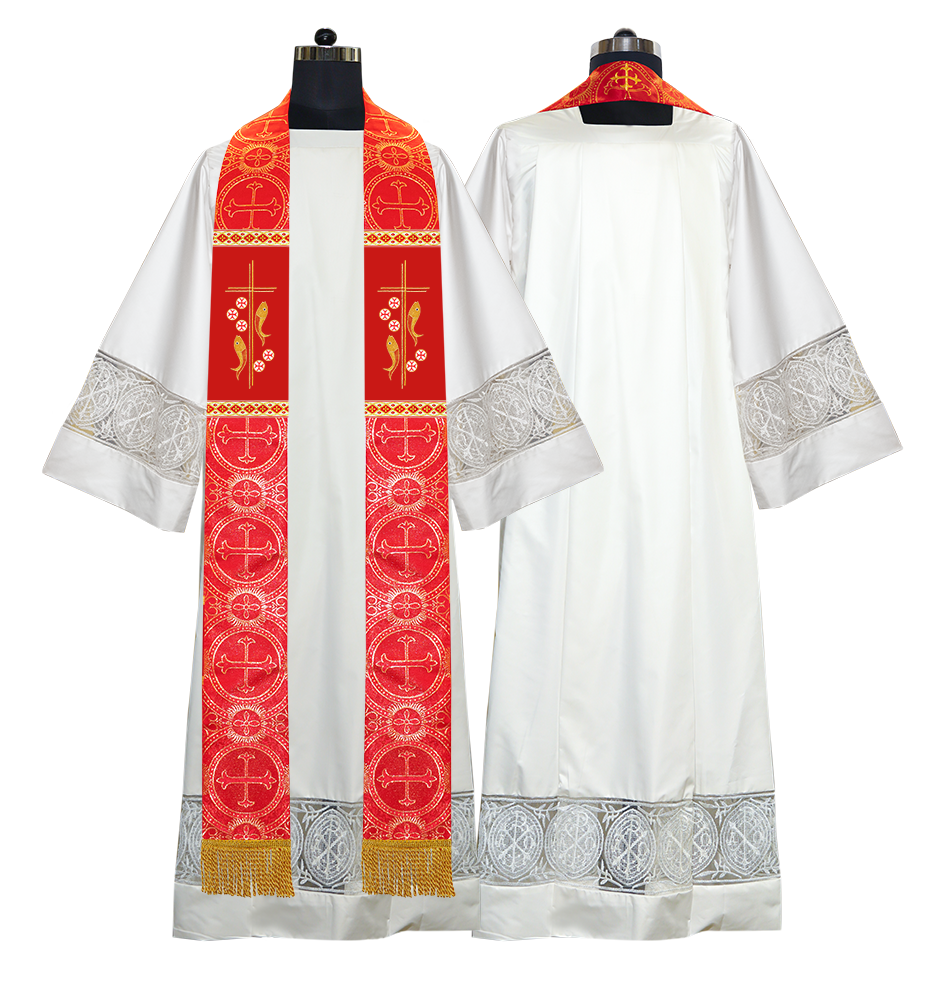 Clergy Stole with Embroidered Fish and Loaves