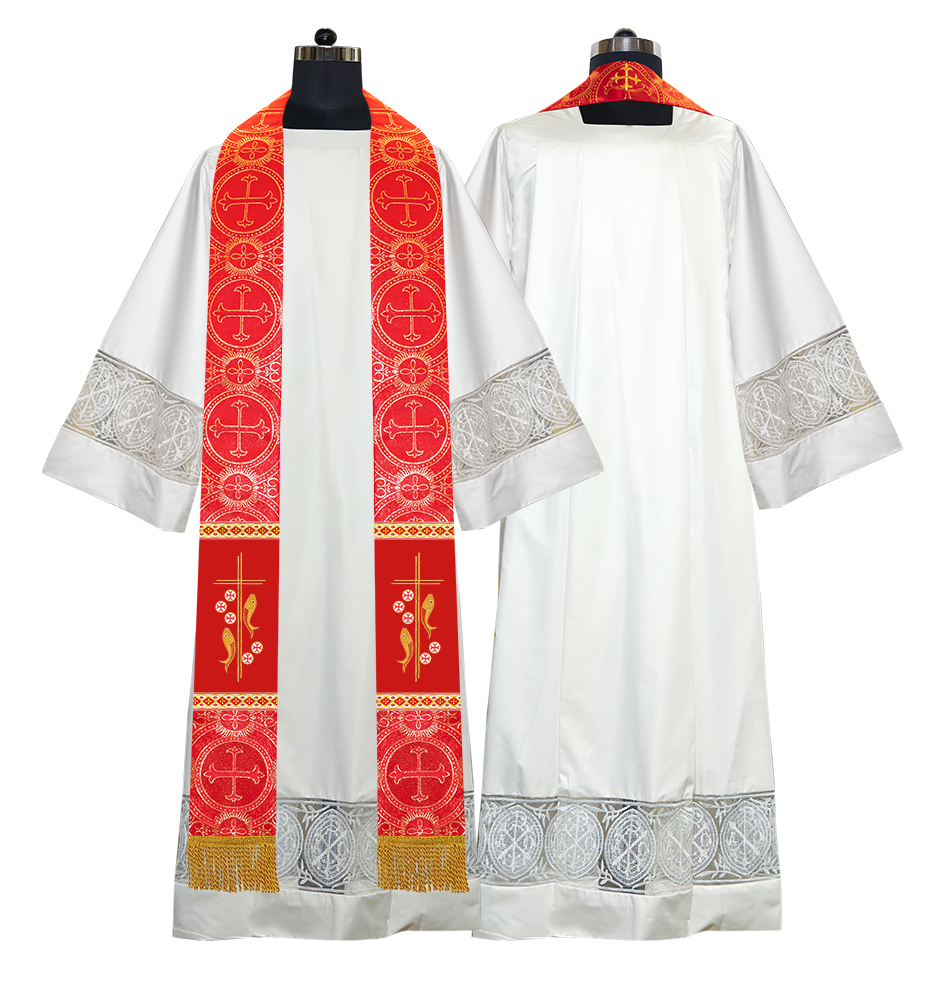 Clergy Stole with Embroidered Fish and Loaves