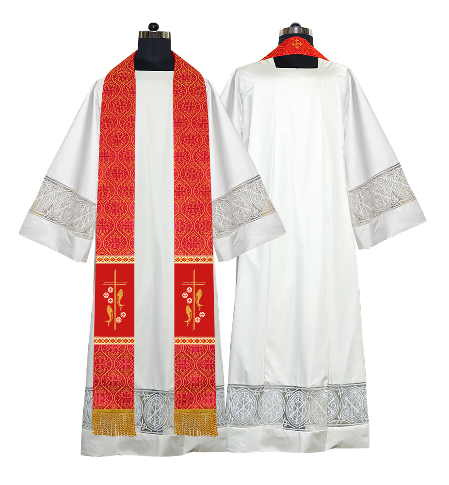 Clergy Stole with Embroidered Fish and Loaves