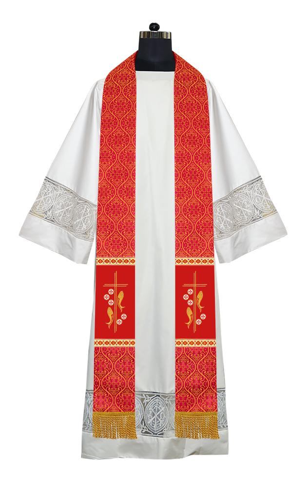 Clergy Stole with Embroidered Fish and Loaves