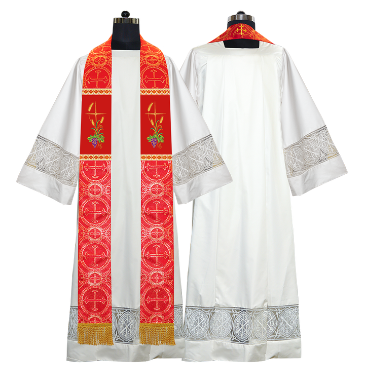 Handmade Clergy Stole with Spiritual Grapes and Wheat