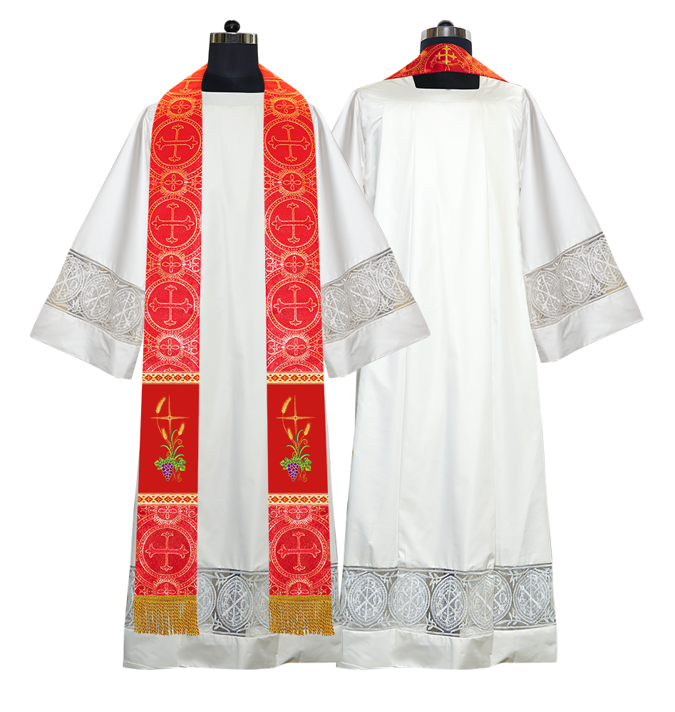 Handmade Clergy Stole with Spiritual Grapes and Wheat