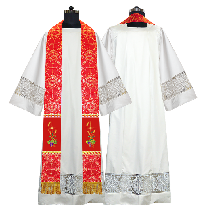 Handmade Clergy Stole with Spiritual Grapes and Wheat