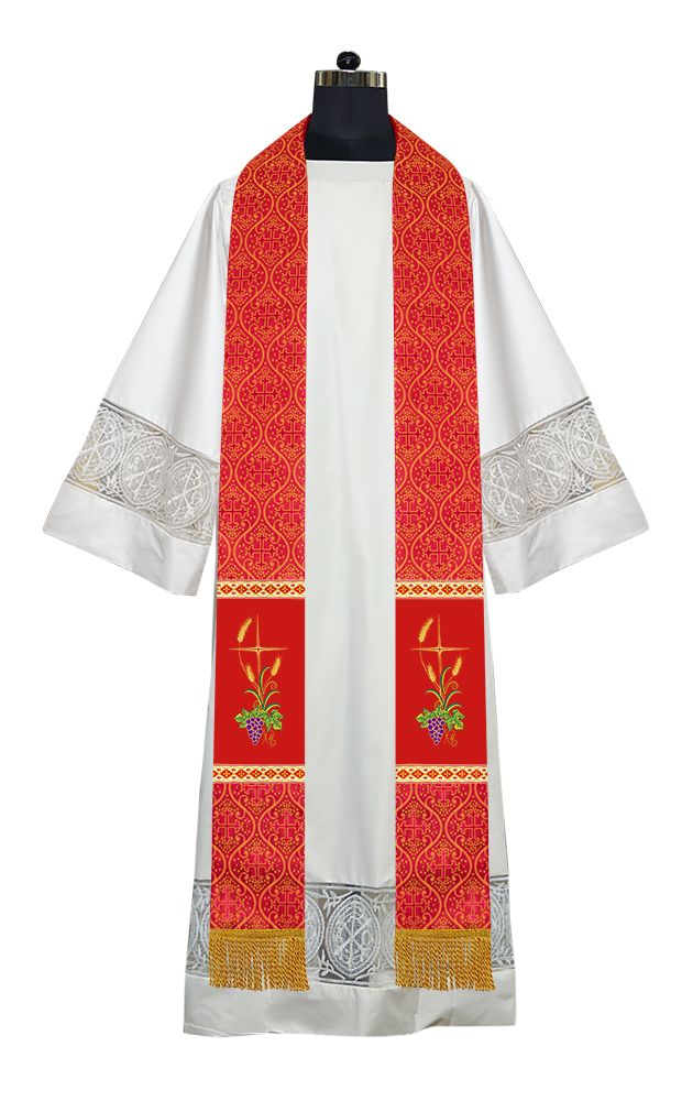 Handmade Clergy Stole with Spiritual Grapes and Wheat