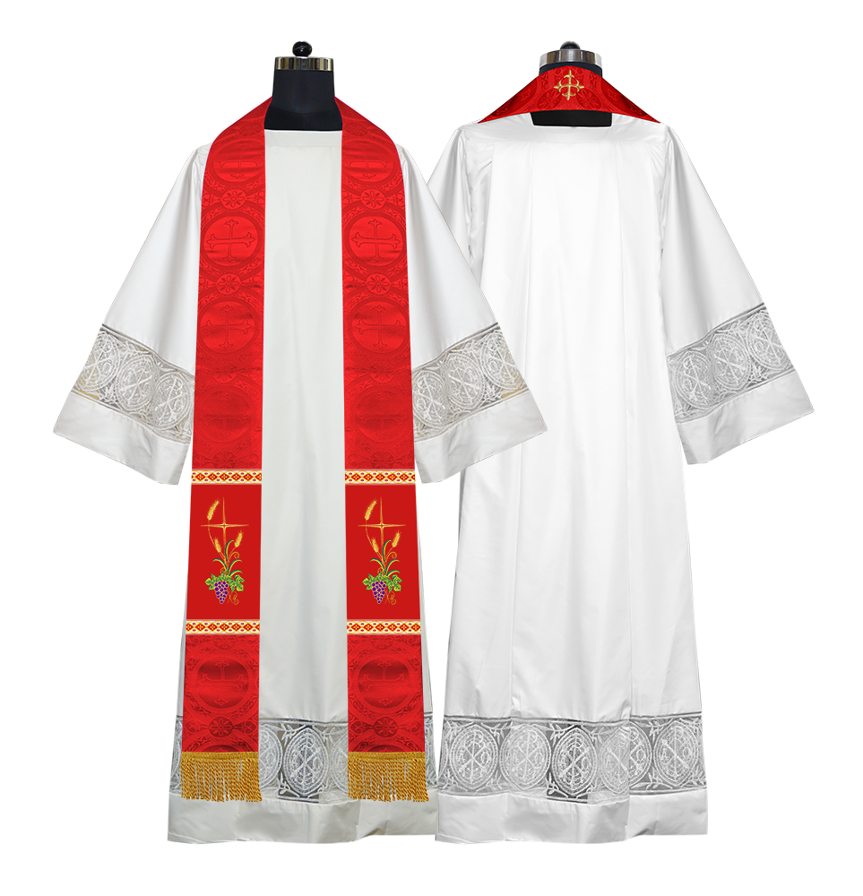 Handmade Clergy Stole with Spiritual Grapes and Wheat