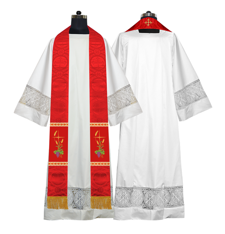 Handmade Clergy Stole with Spiritual Grapes and Wheat