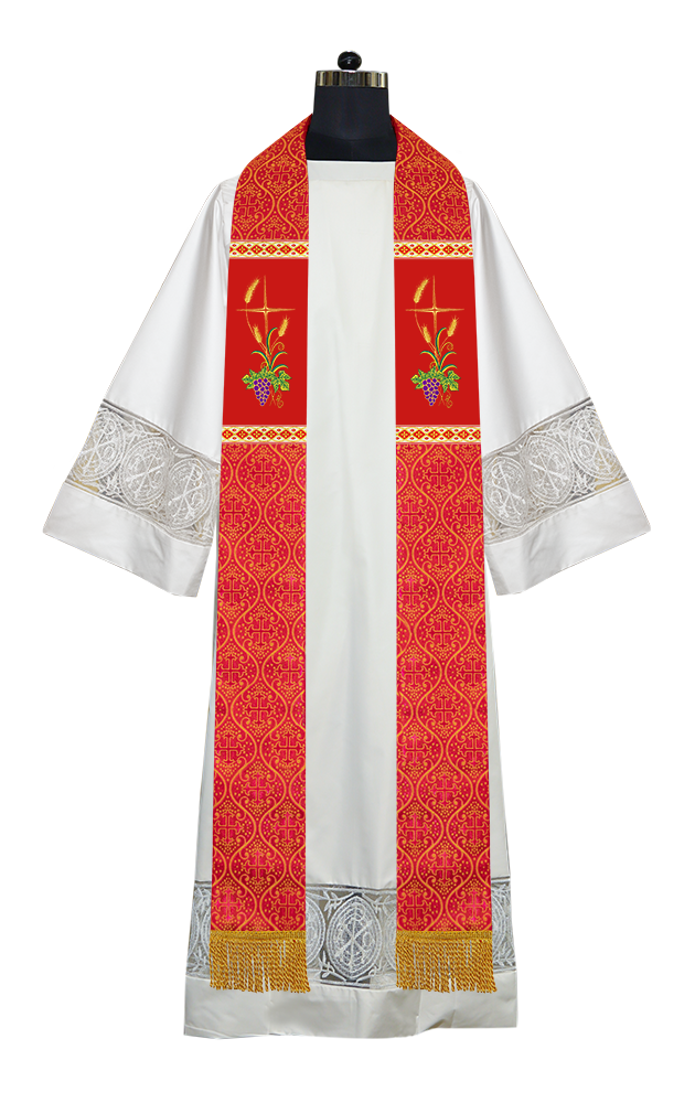 Handmade Clergy Stole with Spiritual Grapes and Wheat