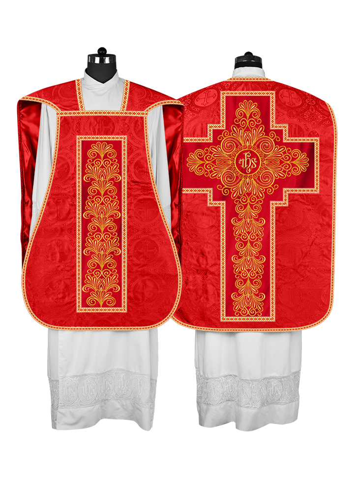 Roman Chasuble Vestment Enriched with Colored Braids and Trims