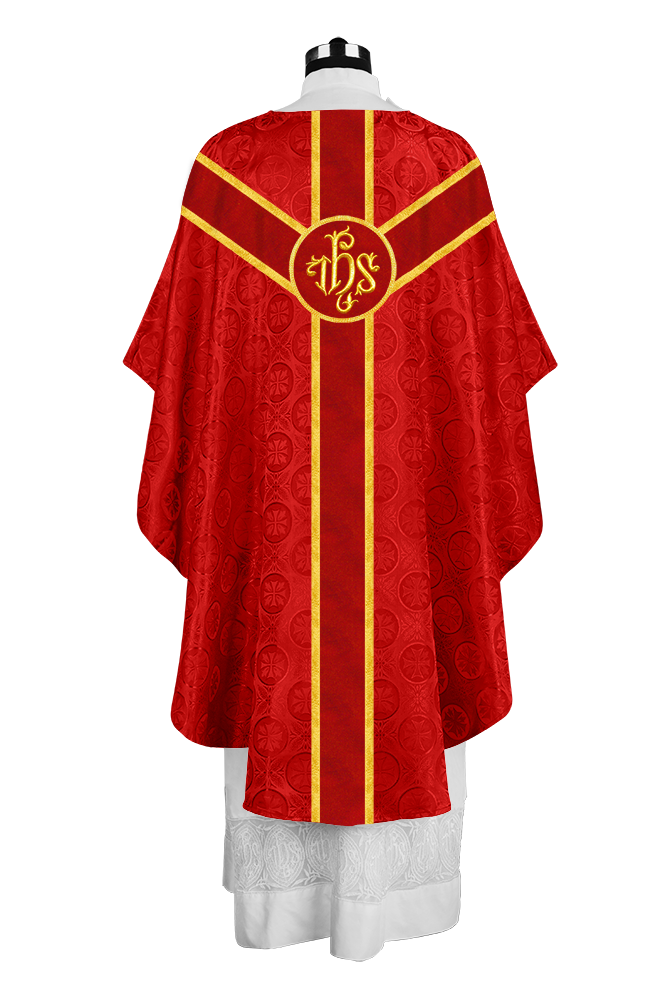 Liturgical Gothic Chasuble with Embroidered Motif and Plain Orphrey