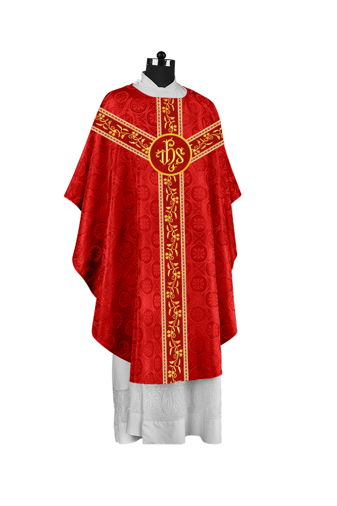 Traditional Gothic Chasuble Vestment with Floral Embroidery & Trims