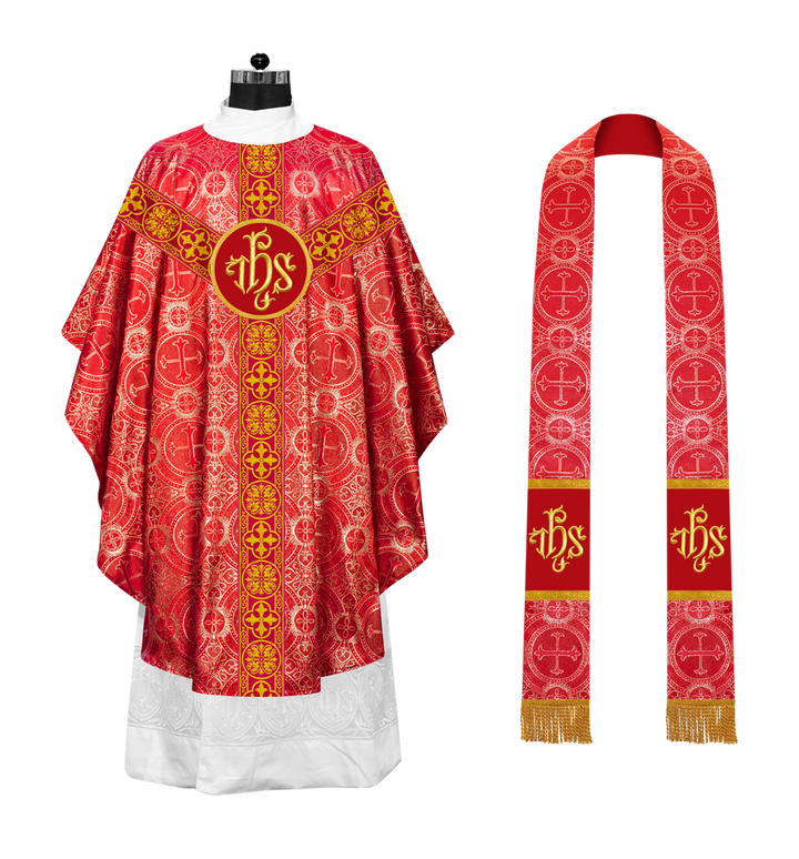 Gothic Chasuble Vestment with Woven Braided Trims And Spiritual Motifs