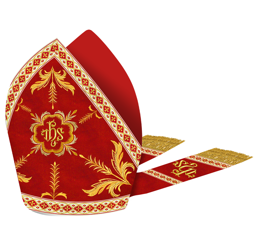 Mitre with Adorned Embroidery Motif and Trims