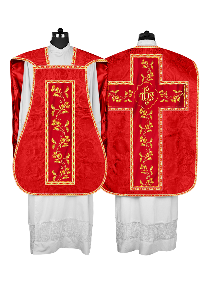 Roman Chasuble vestment with Floral Design and Trims