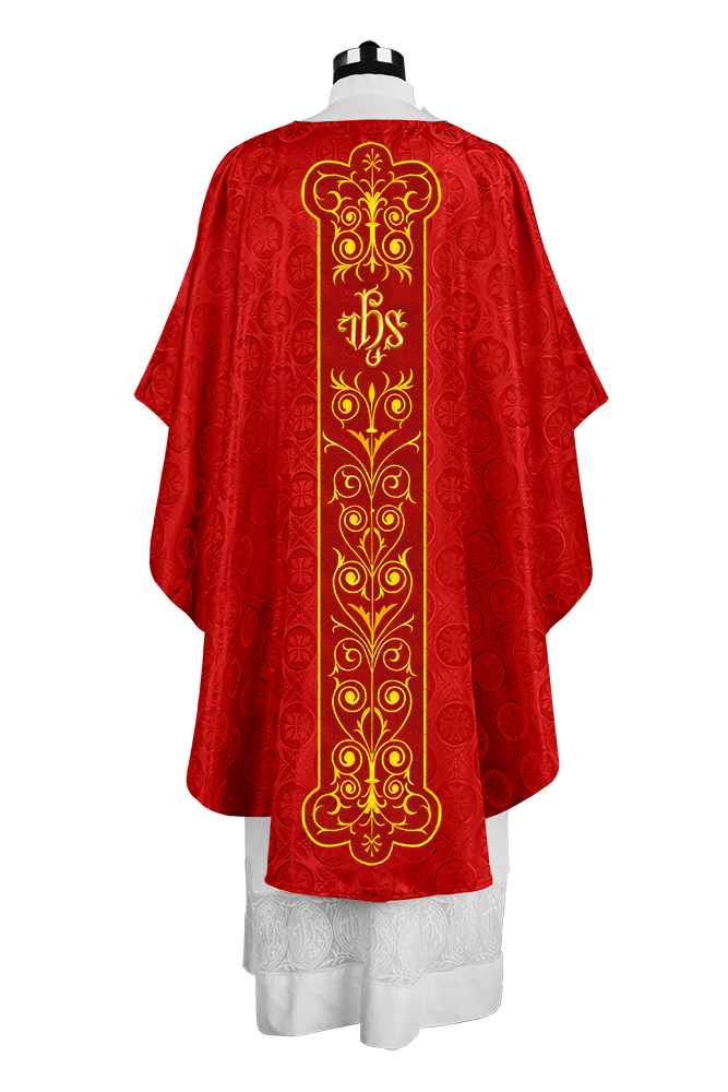 Liturgical Priest Chasuble with Vintage-Style Embroidered Orphrey