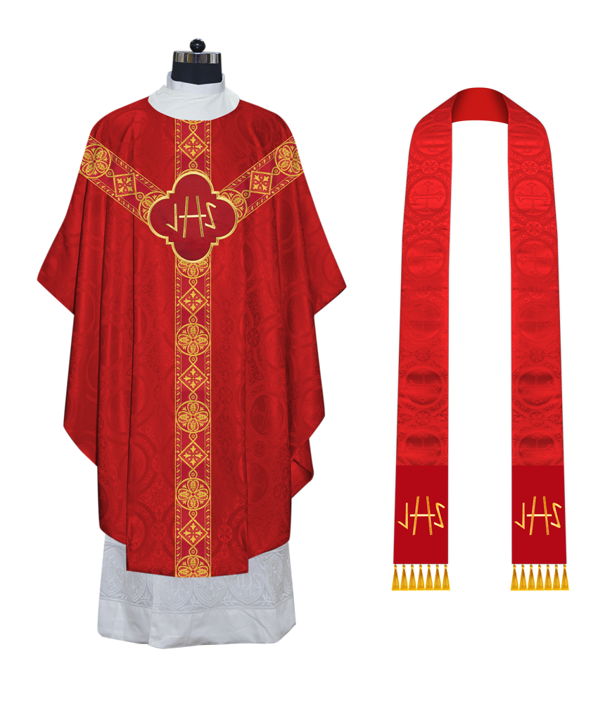 Liturgical Gothic Chasuble Vestment with Y Type Braided Orphrey