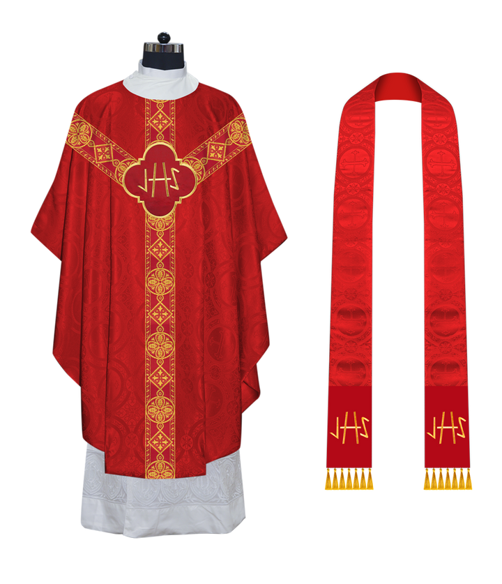 Liturgical Gothic Chasuble Vestment with Y Type Braided Orphrey