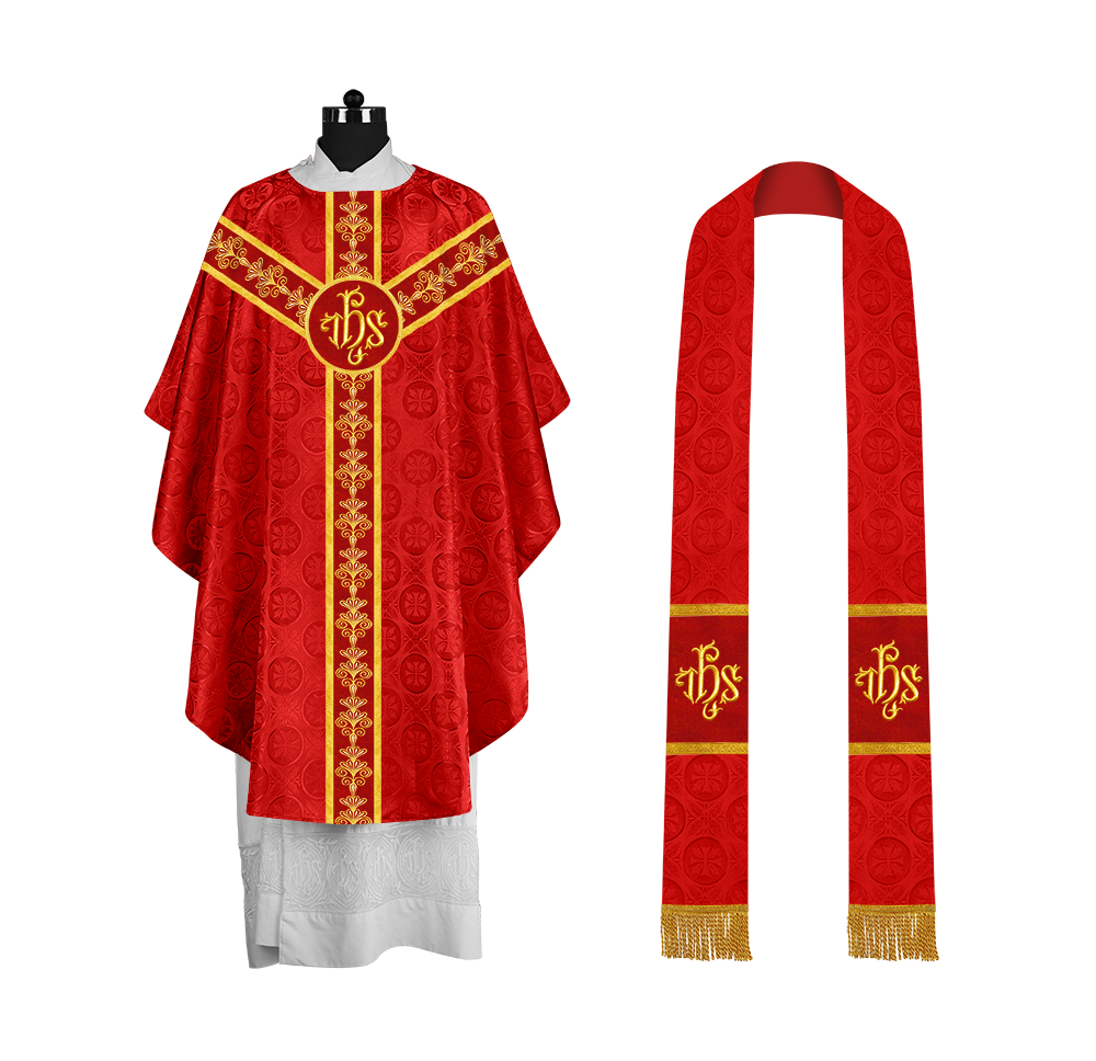 Priest Chasuble Vestment with Liturgical Embroidered Motif