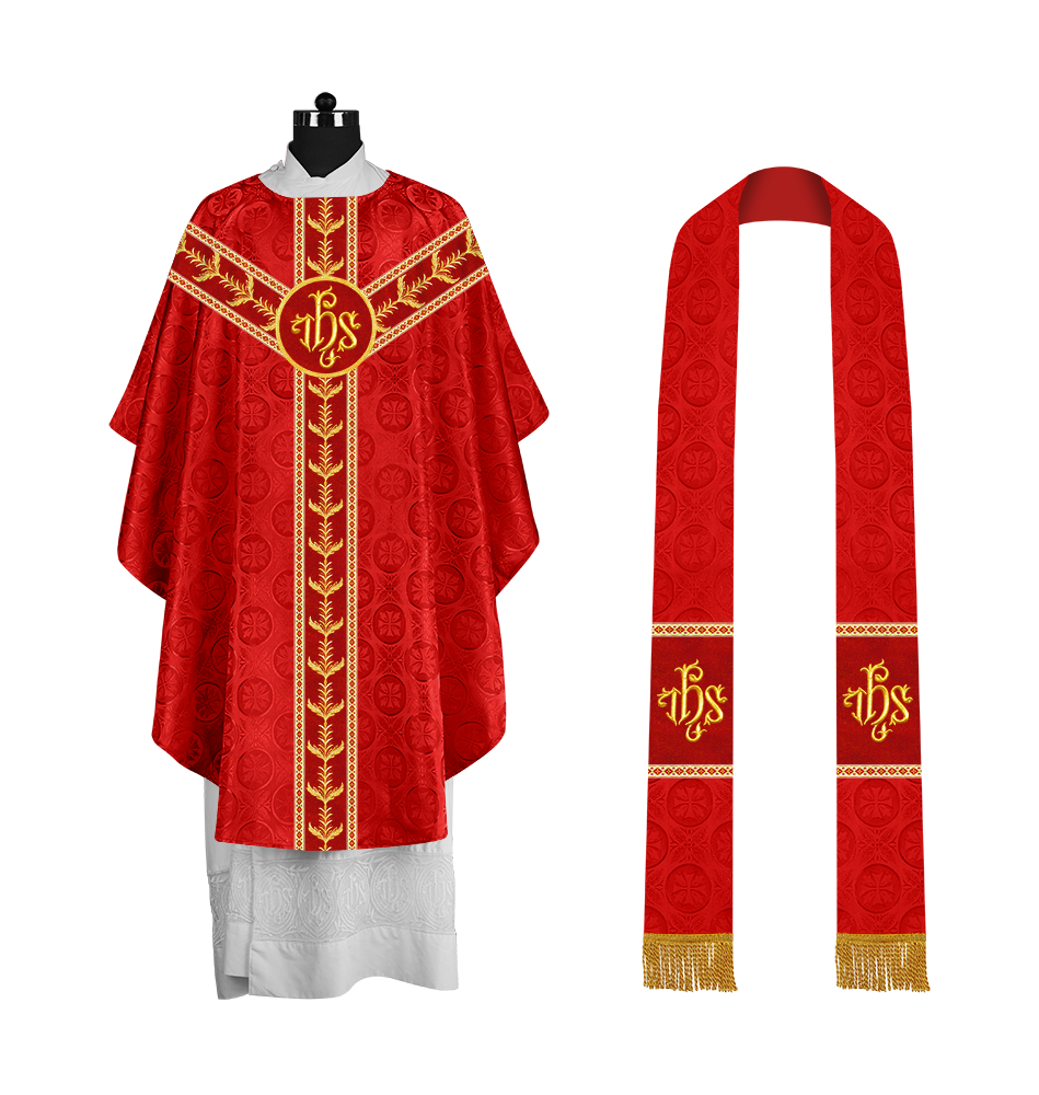 Embroidered Gothic Chasuble with Intricate Liturgical Detailing