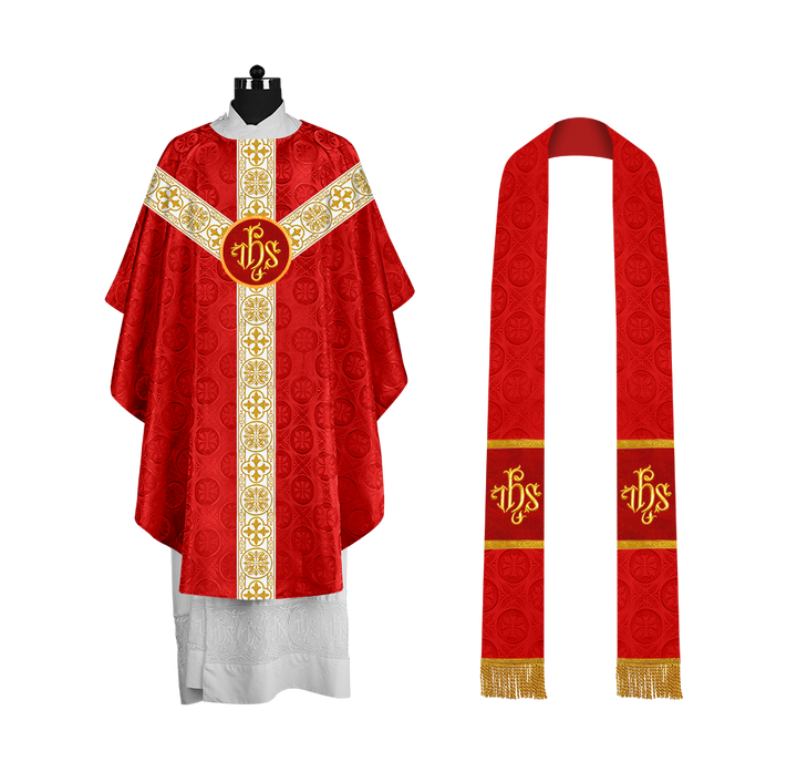 Priest Chasuble with Classic Braided Orphrey and Trims