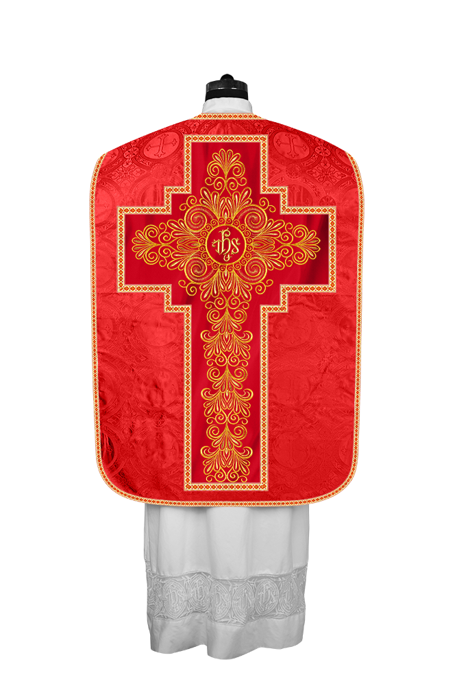 Roman Chasuble Vestment Enriched with Colored Braids and Trims