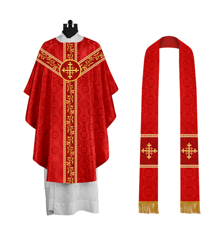 Traditional Gothic Chasuble Vestment with Floral Embroidery & Trims