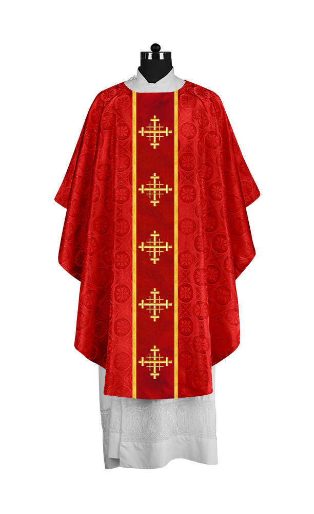 Handcrafted Gothic Chasuble with Cross Embroidered Orphrey