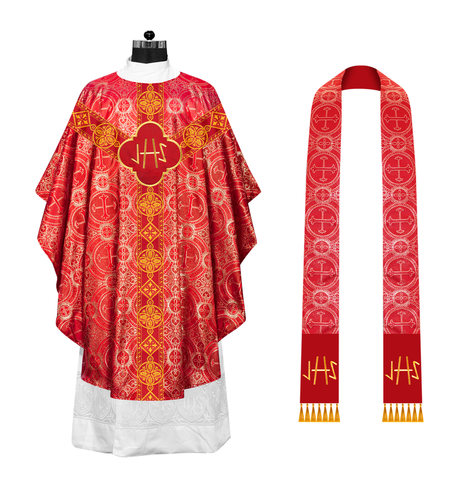 Liturgical Gothic Chasuble Vestment with Y Type Braided Orphrey