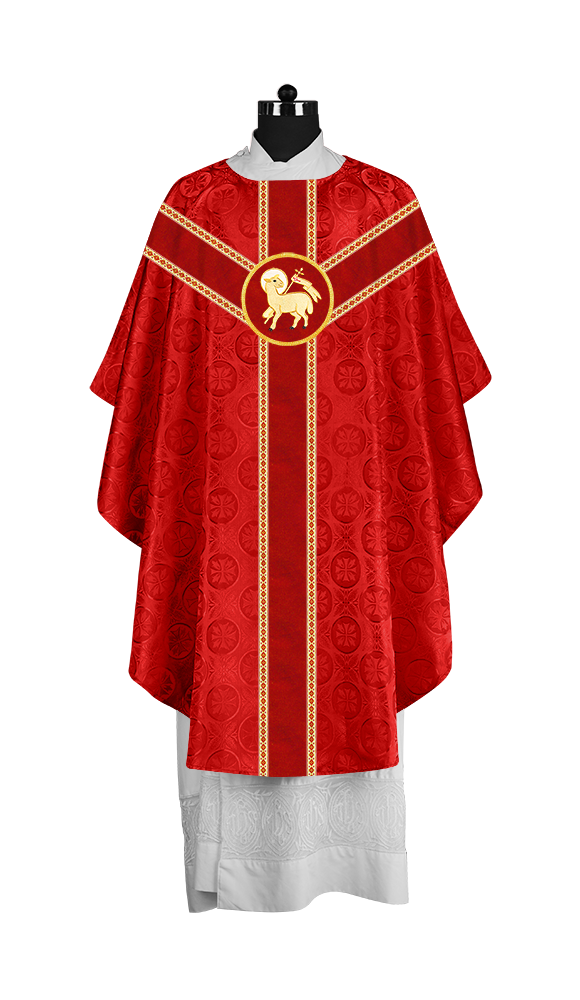 Liturgical Gothic Chasuble with Embroidered Motif and Plain Orphrey