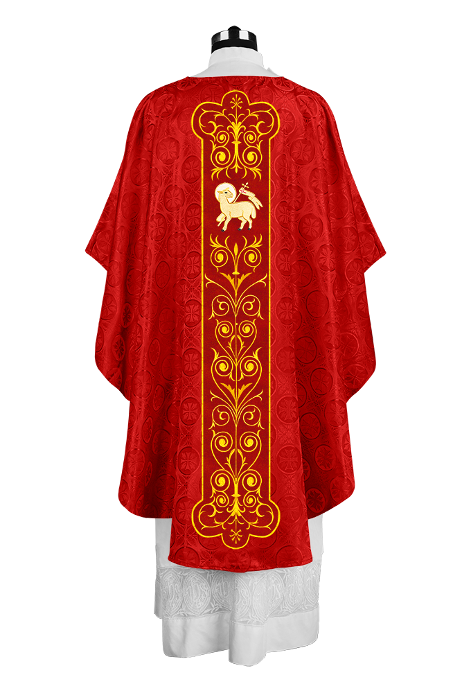 Liturgical Priest Chasuble with Vintage-Style Embroidered Orphrey